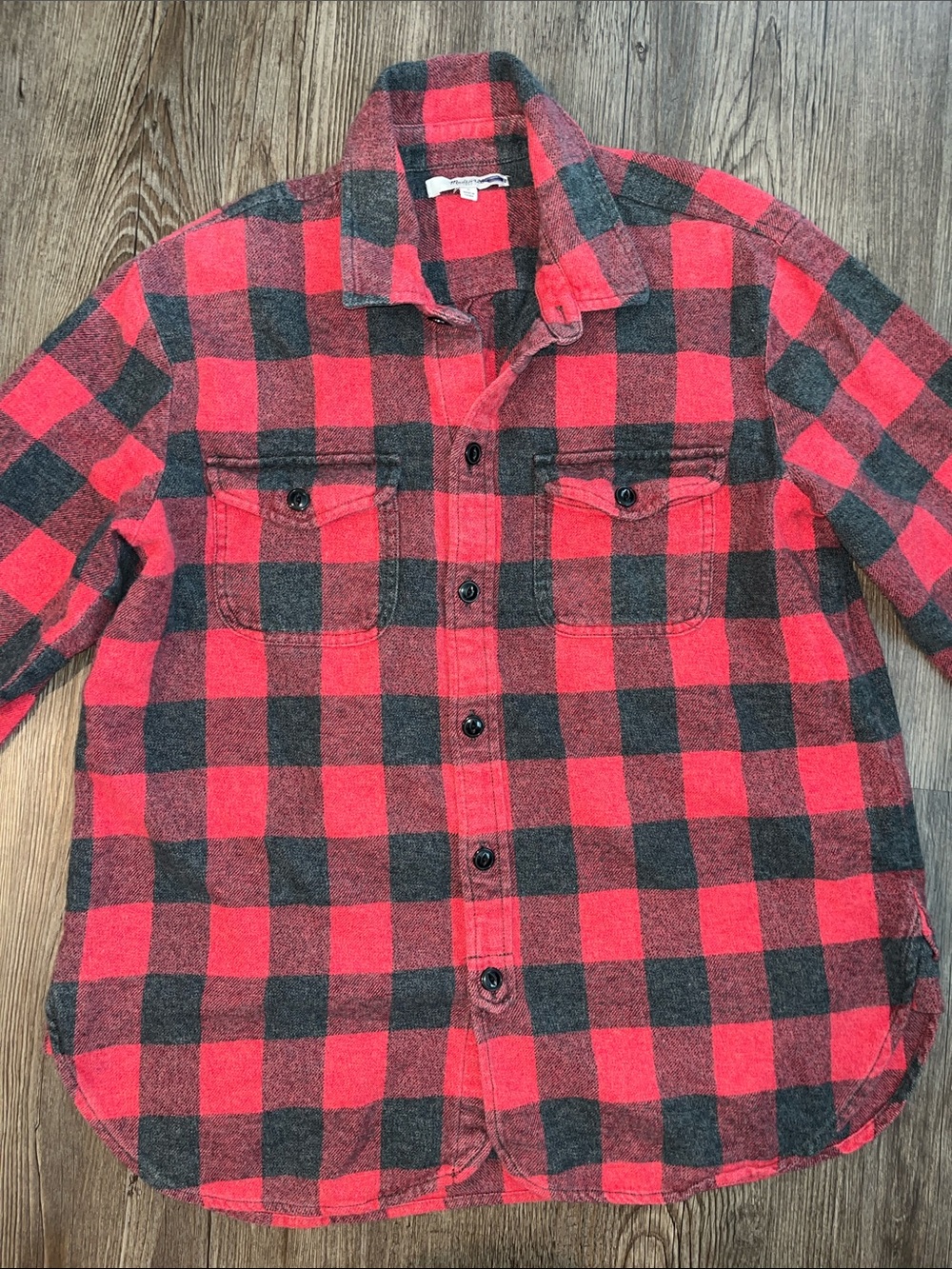 MADEWELL Red and Black Plaid Button-Down Shirt